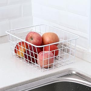 Farmhouse Decor Metal Wire Food Organizer Storage Bin Basket with Handles