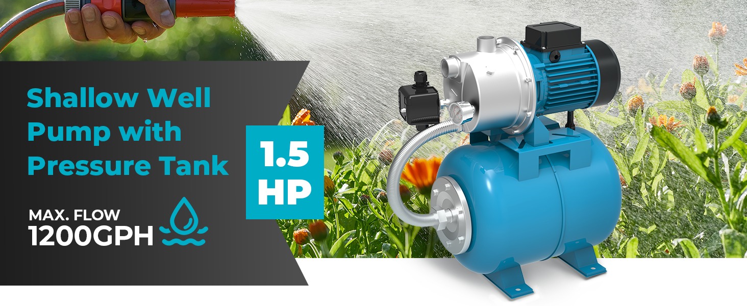 BOMGIE 1.5HP Shallow Well Pump with Pressure Tank