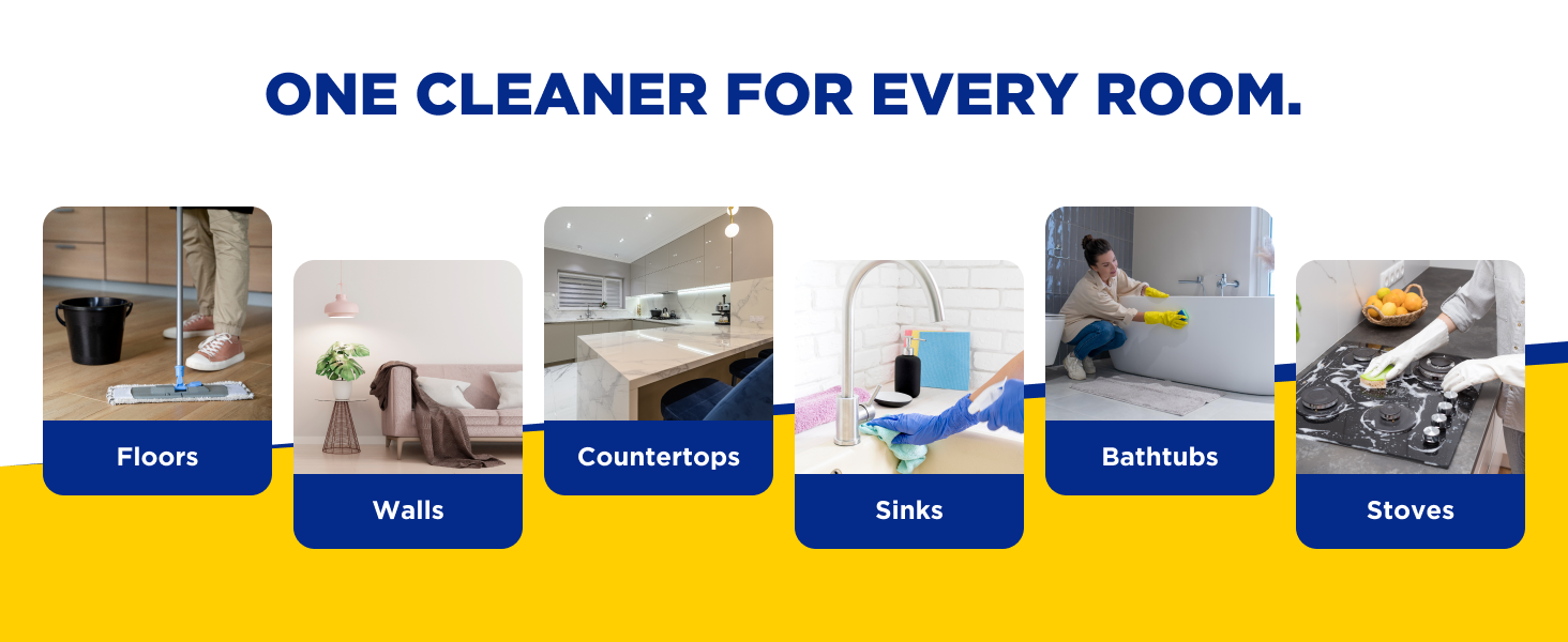 One cleaner for every room. Floors Walls Countertops Sinks Bathtubs Stoves
