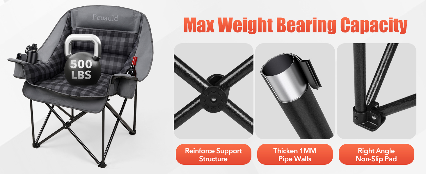 UNMATCHED STABILITY of Heavy Duty Padded Folding Camp Chair