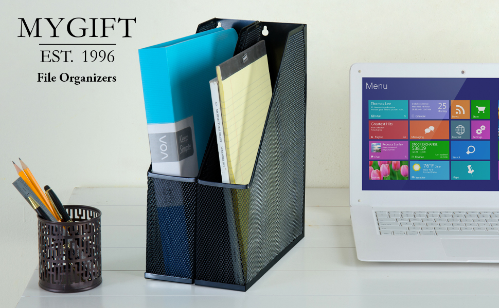Wire Mesh Wall Mounted or Freestanding Document Rack, Magazine and File Holder