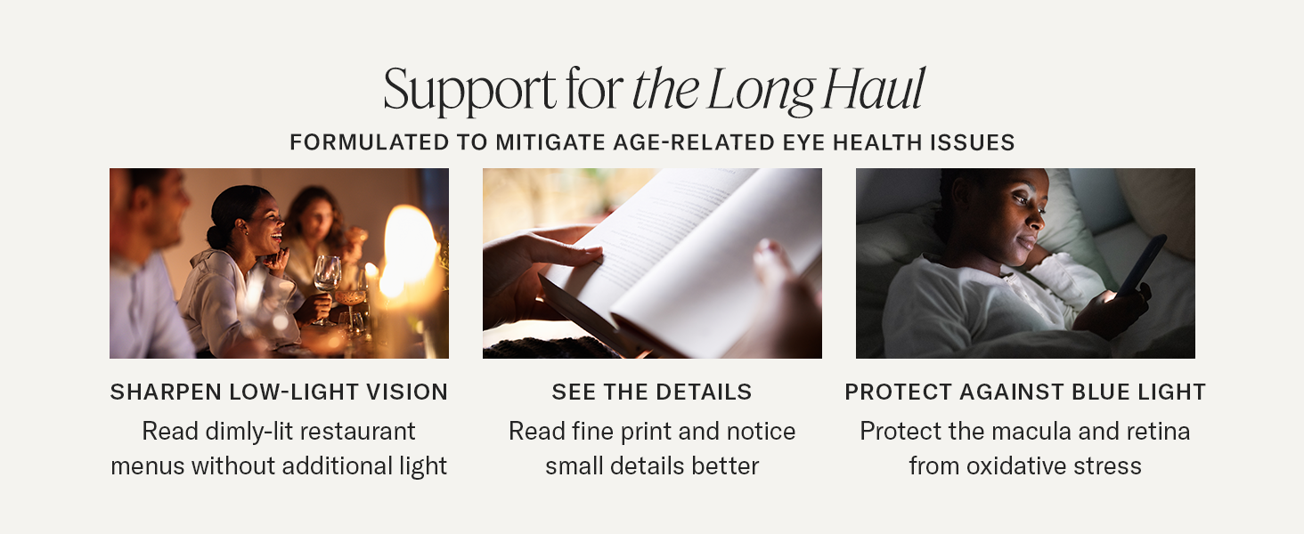 Support for the Long Haul: Sharpen low-light vision, see details, and protect against blue light