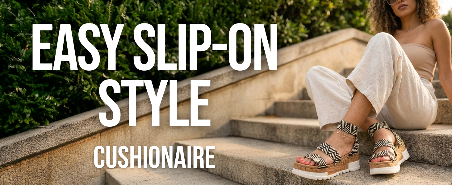 naomi, banner, lifestyle, infographic, cork wedge sandal
