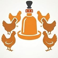 flock of cartoon chicken around waterer