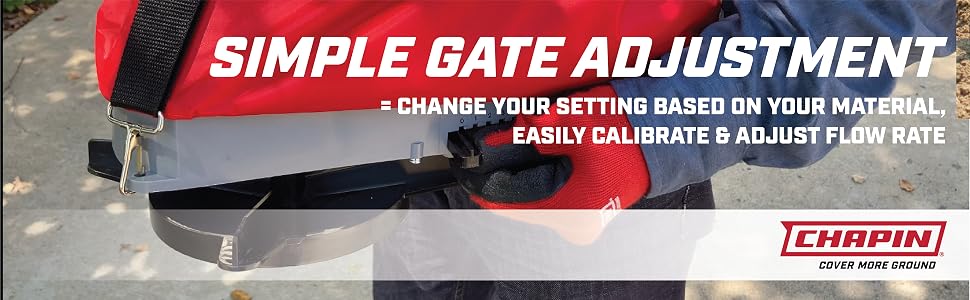 spreader gate, seeder gate, bag seeder gate adjustment, shoulder spreader seeder, adjustable seeder