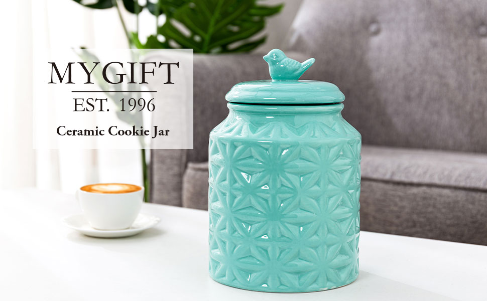 Vintage Turquoise Ceramic Kitchen Jar with Lid, Cookie Jar Storage Containers