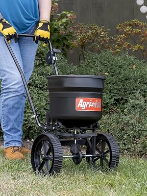 Broadcast Spreader, Push Spreader, 10-Wheels, Spreader with kickstand