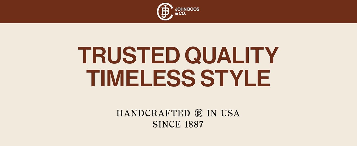 Brown and beige graphic with John Boos logo. Text: TRUSTED QUALITY TIMELESS STYLE