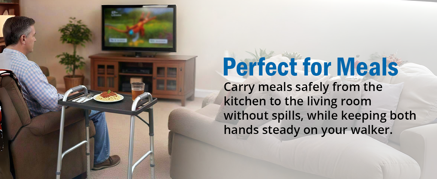 Carry meals safely hands steady on walker prevents spills and accidents