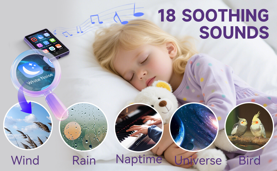 MP3 Player with Bluetooth Speaker White Noise Touchscreen FM Radio Voice Recorder Resume Playback