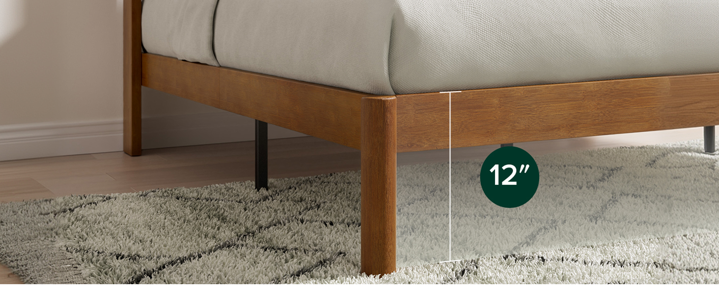 Underbed view of Zinus Jonas Bamboo Bed Frame with 12 inch platform height