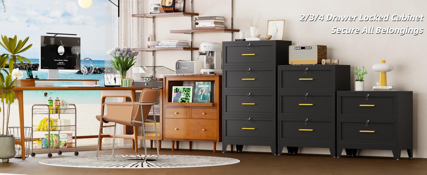 2/3/4 Drawer Locked Cabinet, Secure All Belongings