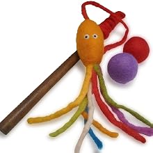 Felt wool cat wand squid teaser with ball toys