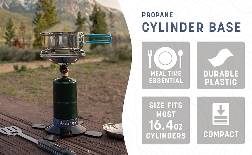 propane base, cylinder, canister, high impact plastic, swivel extension, folding feet, replacement
