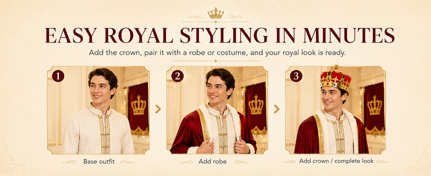 crown man king costume gold adult halloween plastic royal fake queen toy prince jewel