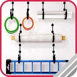 Image of kayak accessories ladder rack shed storage organization.