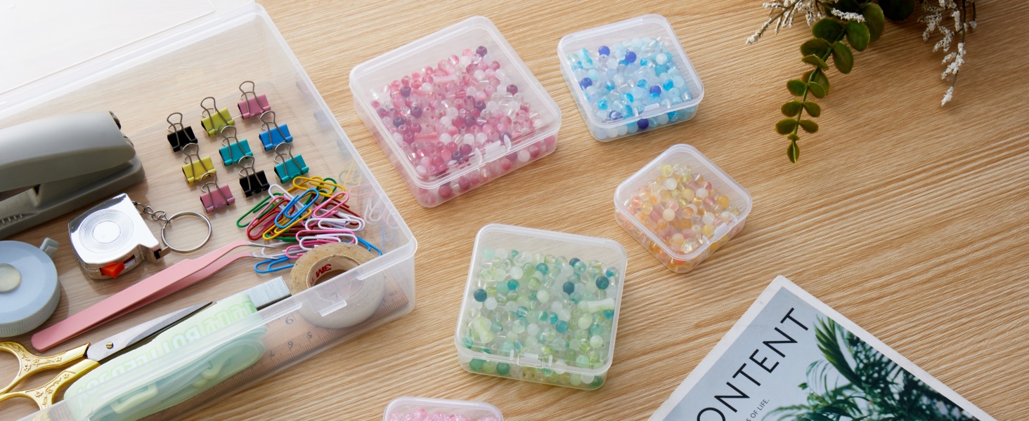 Small Bead Organizers Mini Clear Containers Craft Supply Boxes Hinged Lid
