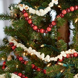 Artificial Fake Popcorn and Wood Cranberry Bead Christmas Garlands