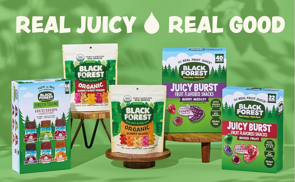 Black Forest Family of Products - Gummy Candy, Fruit Strips and Juicy Bursts Fruit Flavored Snacks
