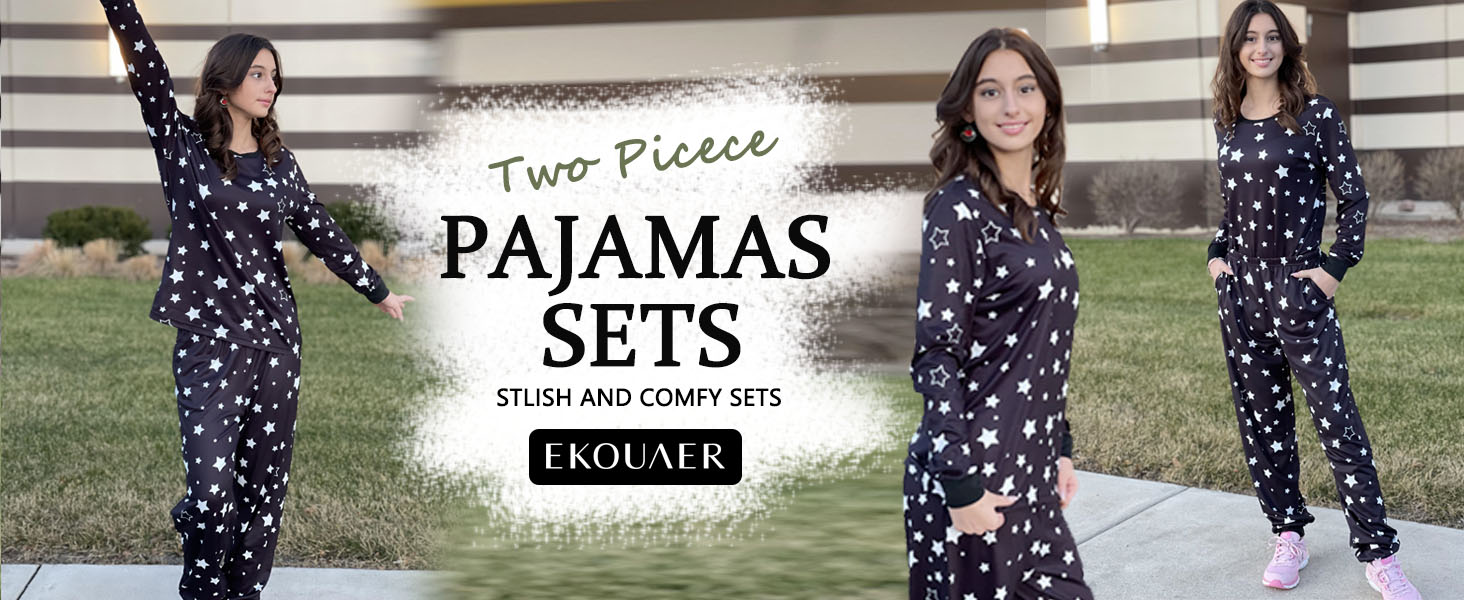 Ekouaer Womens Pajamas Sets Long Sleeve Tops with Jogger Pants Soft Pjs Lounge Set Outfits