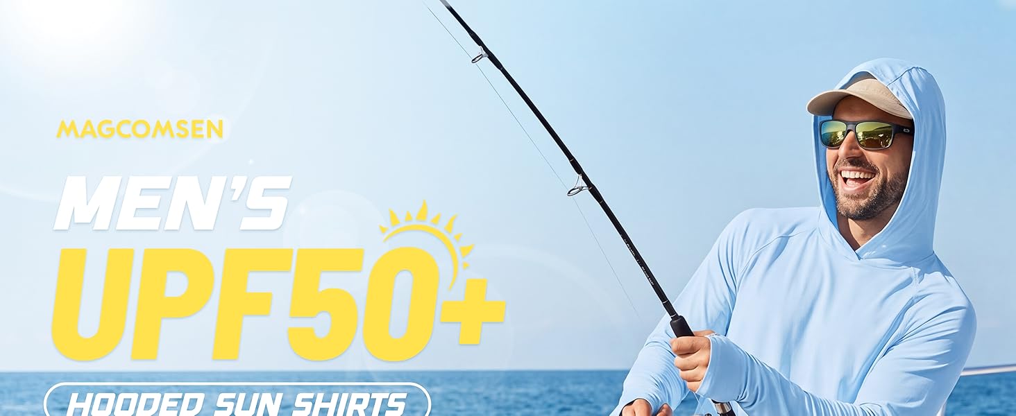 MAGCOMSEN Men&amp;#39;s Hooed Sun Shirts UPF 50+ Fishing Hoodie