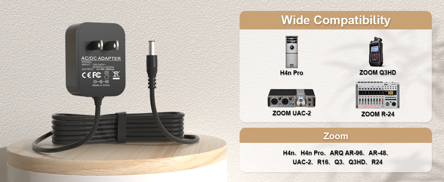 for Zoom H4N Power Adapter Compatible with Zoom H4n Pro, R16, AD-14, ARQ AR-96, AR-48