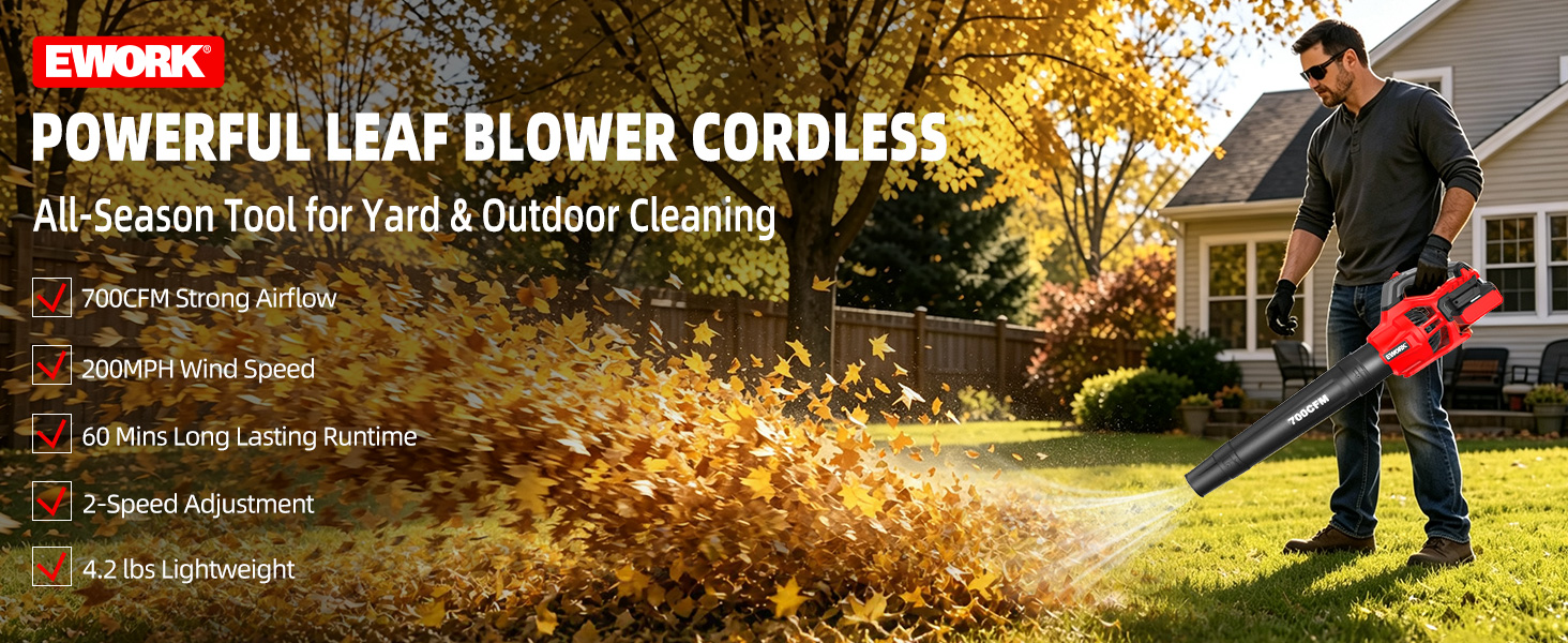 EWORK 700CFM POWERFUL CORDLESS LEAF BLOWER