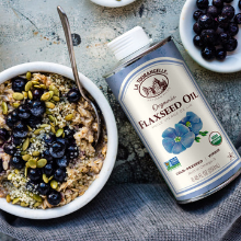 flaxseed oil oatmeal, cast iron seasoning, organic, omega 3, vegan, non gmo, heart health, beauty
