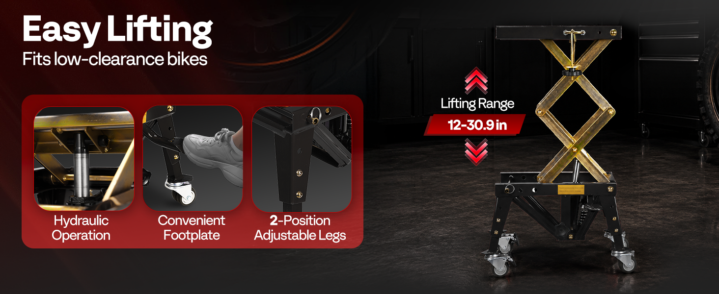 It offers footplate &amp;amp; adjustable legs for easy use on low-clearance bikes.