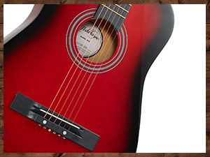 Ashthorpe beginner guitar body in red, rosette detail, fixed bridge, kids guitar, starter guitar