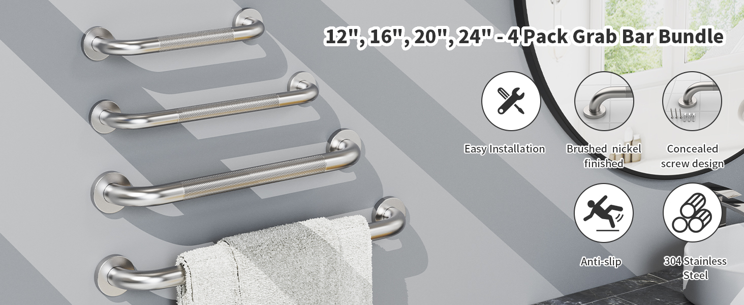 brushed nickel grab bar for shower