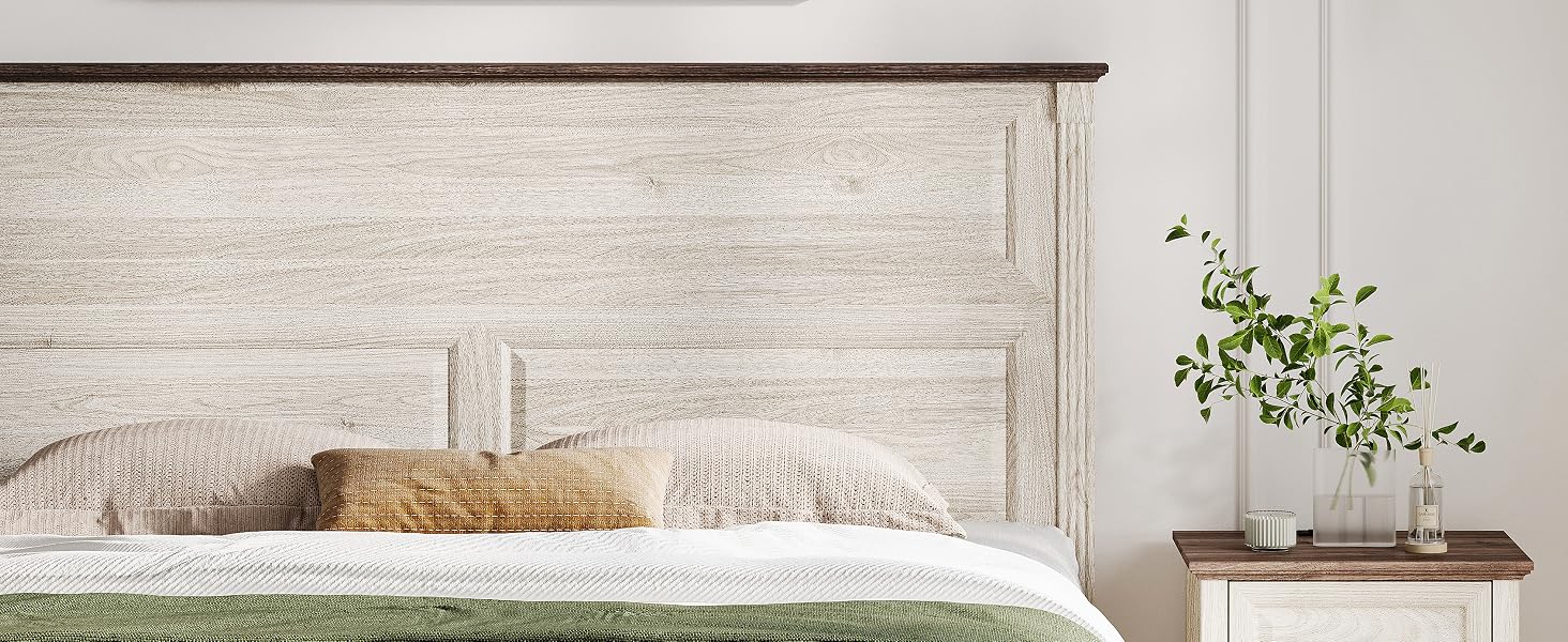 Queen Storage Bed Frame with Drawers Farmhouse Bed Frame Queen-Size with Headboard Footboard Bench