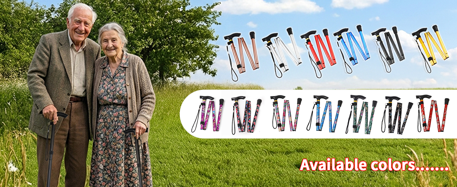 Folding Lightweight Walking Stick - Adjustable Aluminum Metal Collapsible Travel Cane
