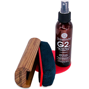 walnut record cleaning kit with replaceable vinyl record cleaner pads