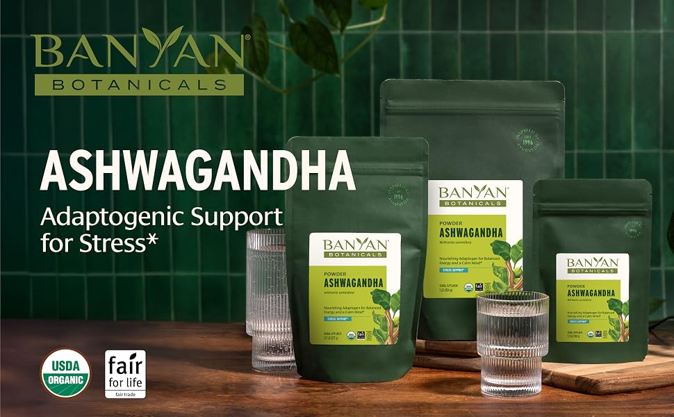 Ashwagandha Powder on a green background