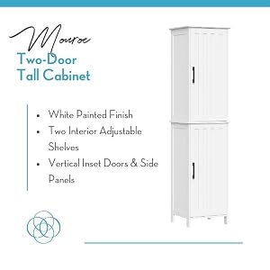 White monroe two door tall cabinet with adjustable shelves and inset doors and side panels