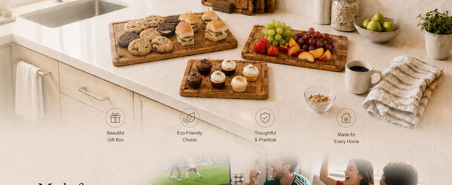 bamboo cutting board set with holder for kitchen prep