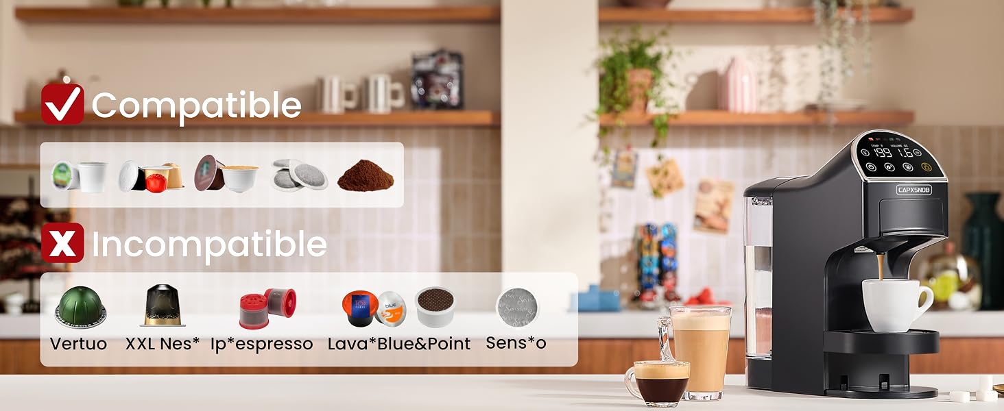Capsule compatibility reference guide for a coffee machine &amp;amp; maker, preventing wrong pod purchases