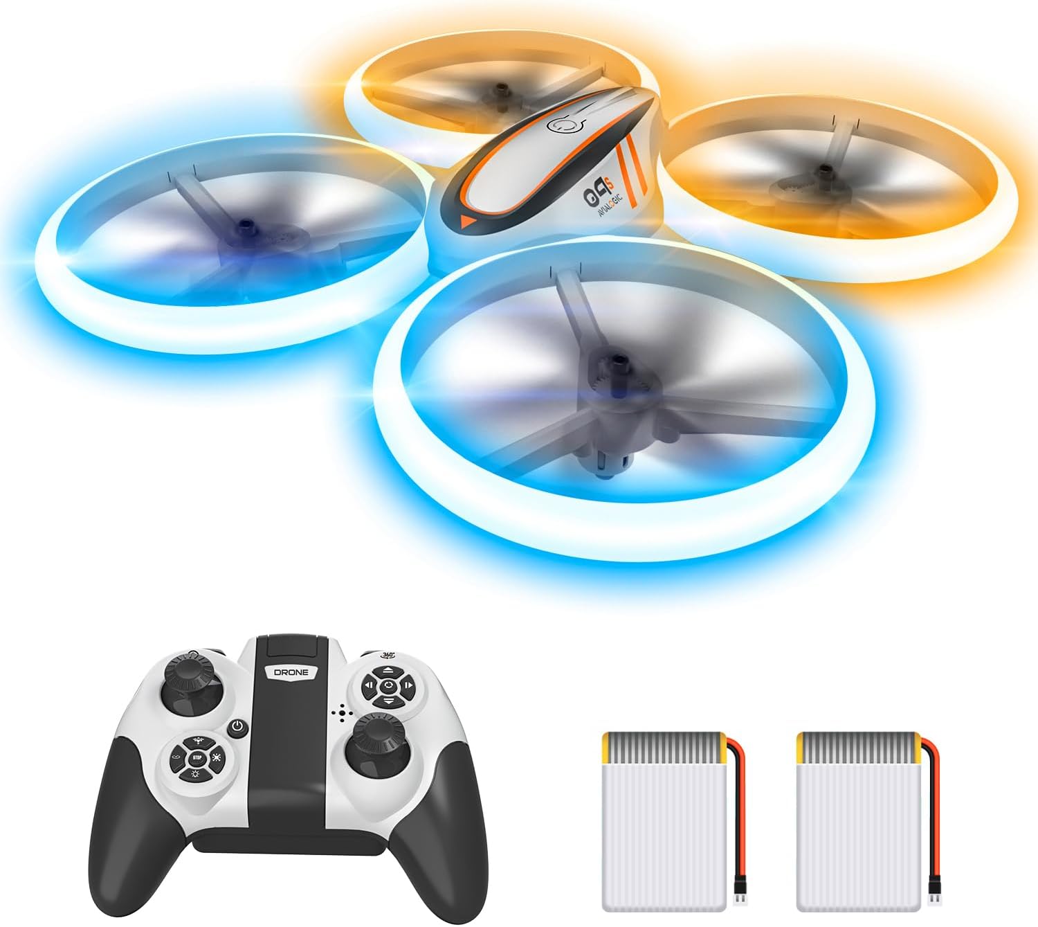 Q9s Drones for Kids,RC Drone with Altitude Hold and Headless Mode,Quadcopter with Blue&Green Light,Propeller Full Protect,2 Batteries and Remote Control,Easy to fly Kids Gifts Toys for Boys and Girls