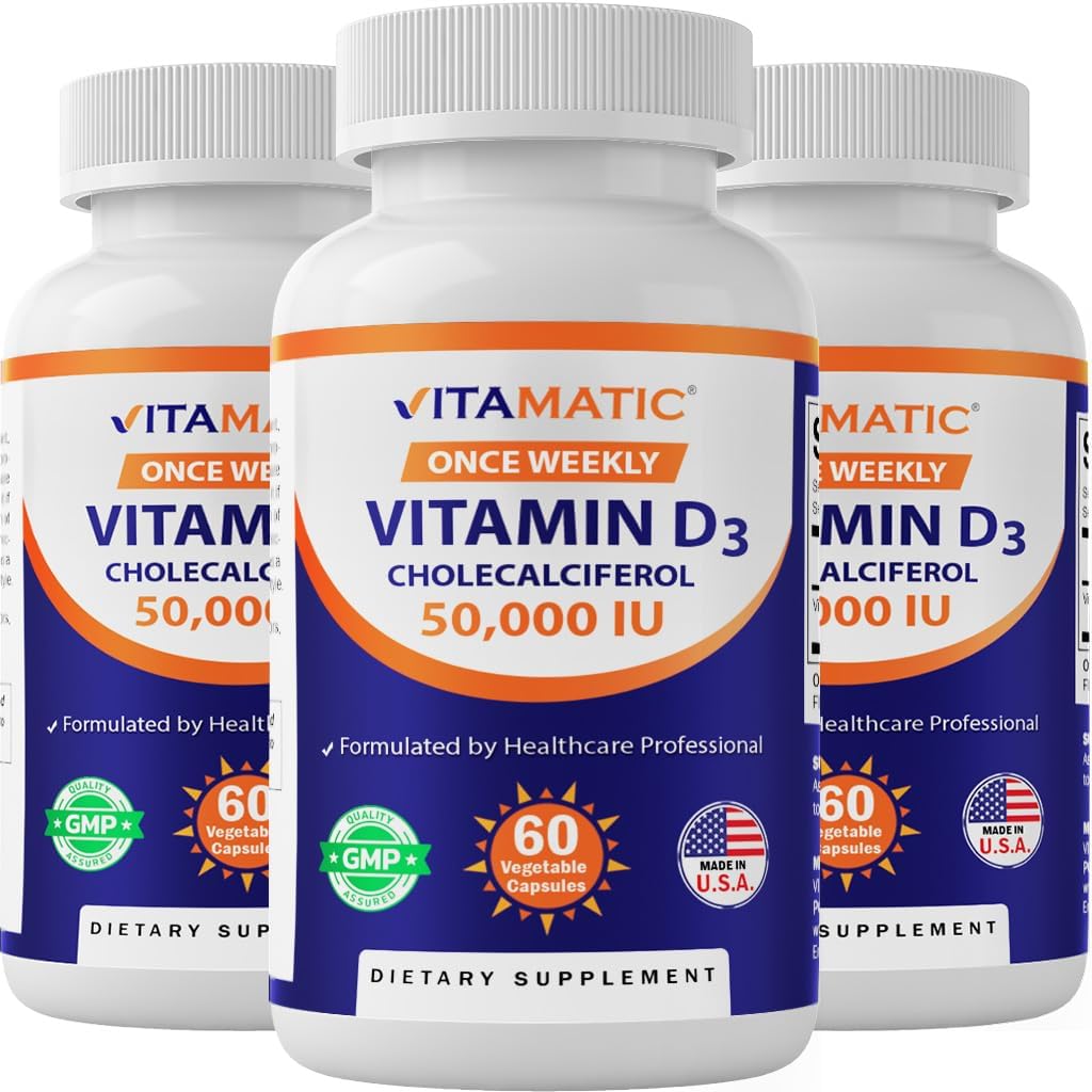 Vitamatic Vitamin D3 50,000 IU Once Weekly, 60 Veg Capsules, Made in USA