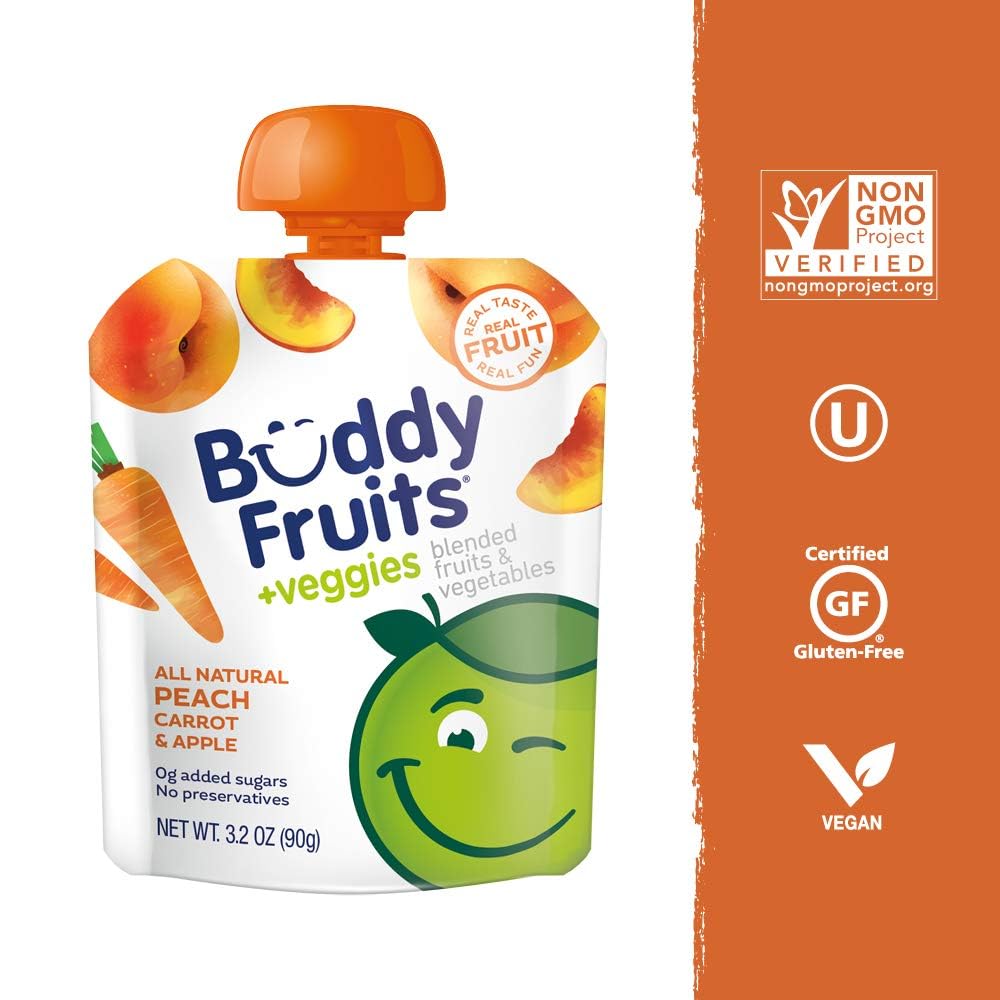 Buddy Fruits Snacks To Go Multifruit Unsweetened Applesauce 3.2oz Pouch (18pk) Gluten-Nut-Dairy-Preservatives-BPA Free, Non GMO, Kosher