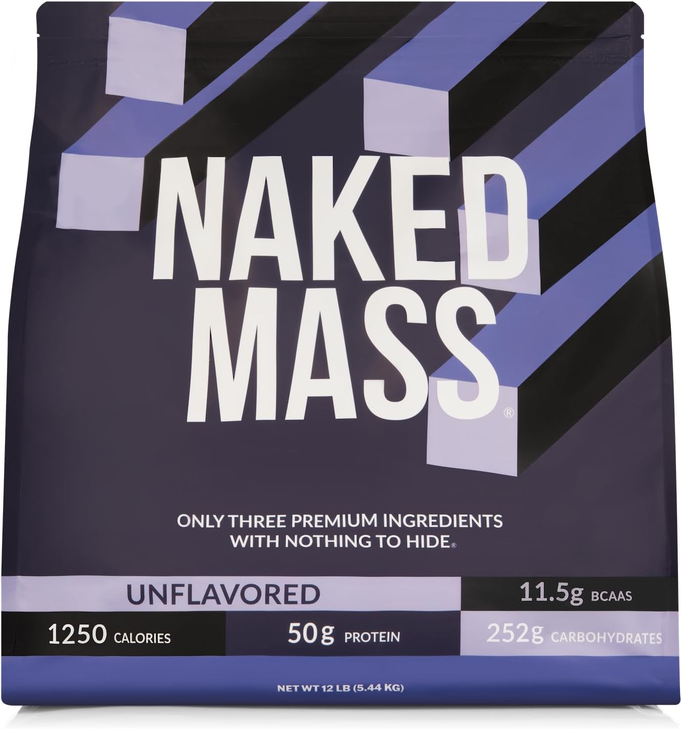 NAKED Mass - Natural Weight Gainer Protein Powder - 8 LB Bulk, NSF Certified, GMO Free, Gluten Free & Soy Free. No Artificial Ingredients - 1,250 Calories per Serving