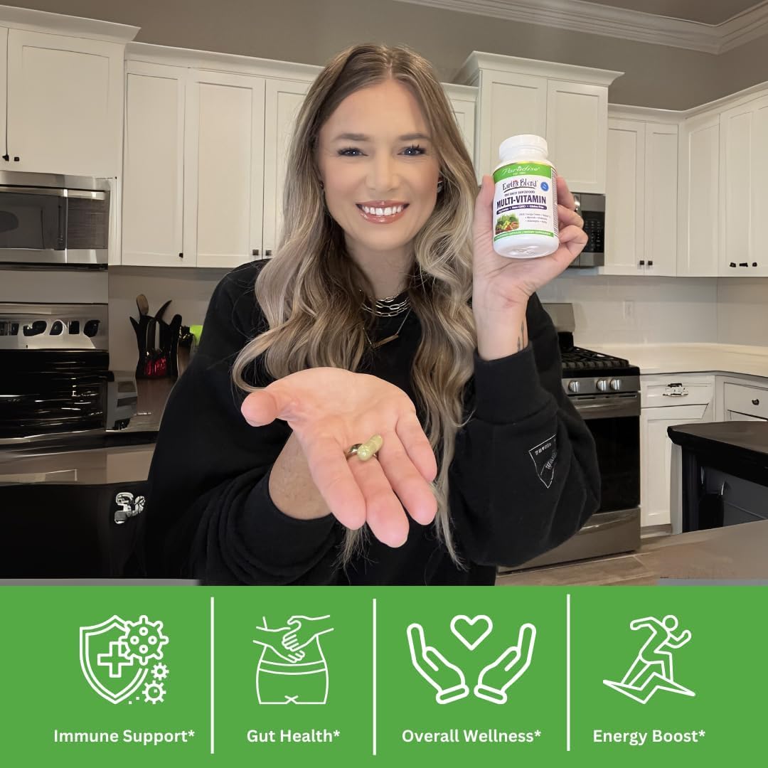 Paradise Herbs & Essentials Once Daily Multivitamin Iron 60 Capsules | Organic superfoods, probiotics, and vitamins A, B12, C, D, K2 in a dietary supplement for immune and bone support.