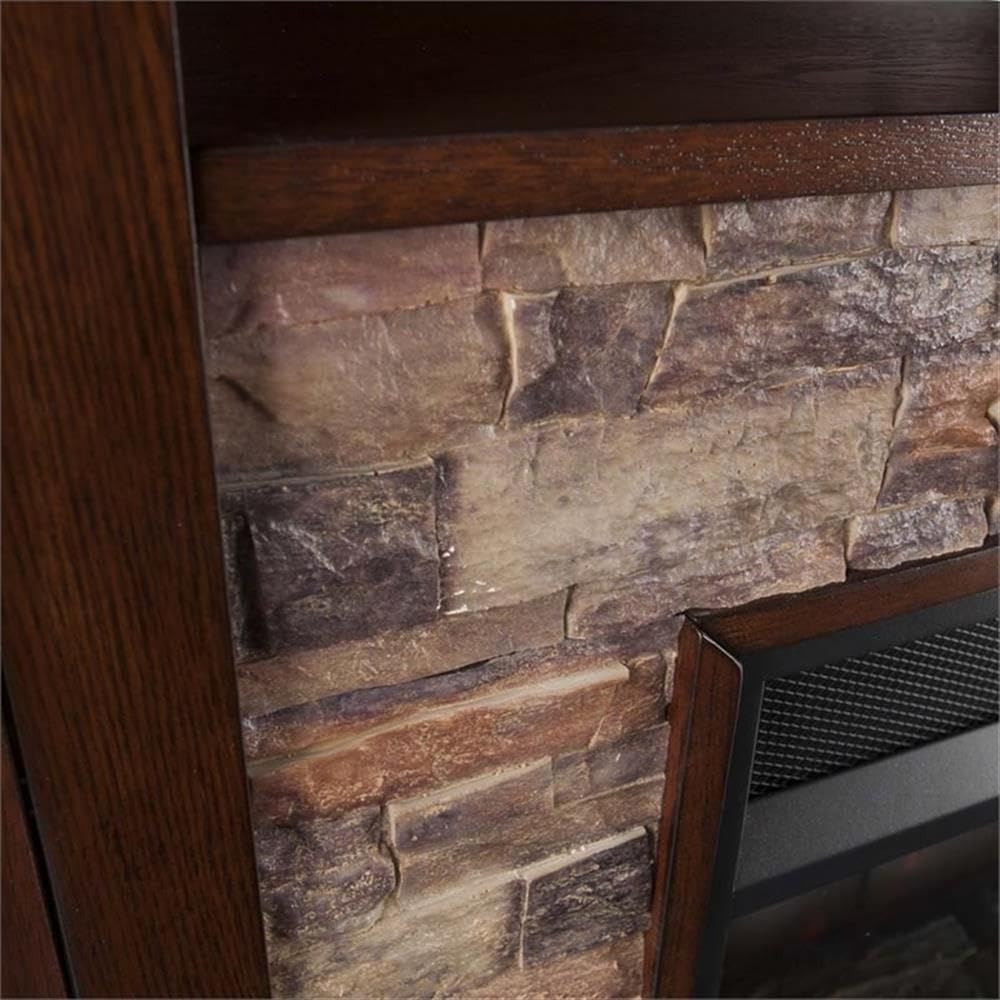 Southern Enterprises Rollins Convertible Corner Infrared Electric Media Fireplace 52" Wide, Espresso Finish and Faux Stone