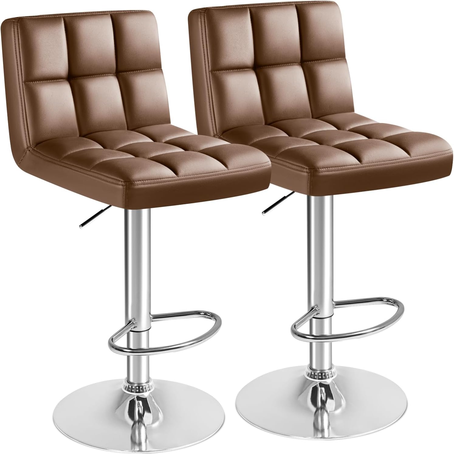 Furmax Bar Stools Modern Pu Leather Swivel Adjustable Hydraulic Bar Stool Square Counter Height Stool Set of 2 (White)