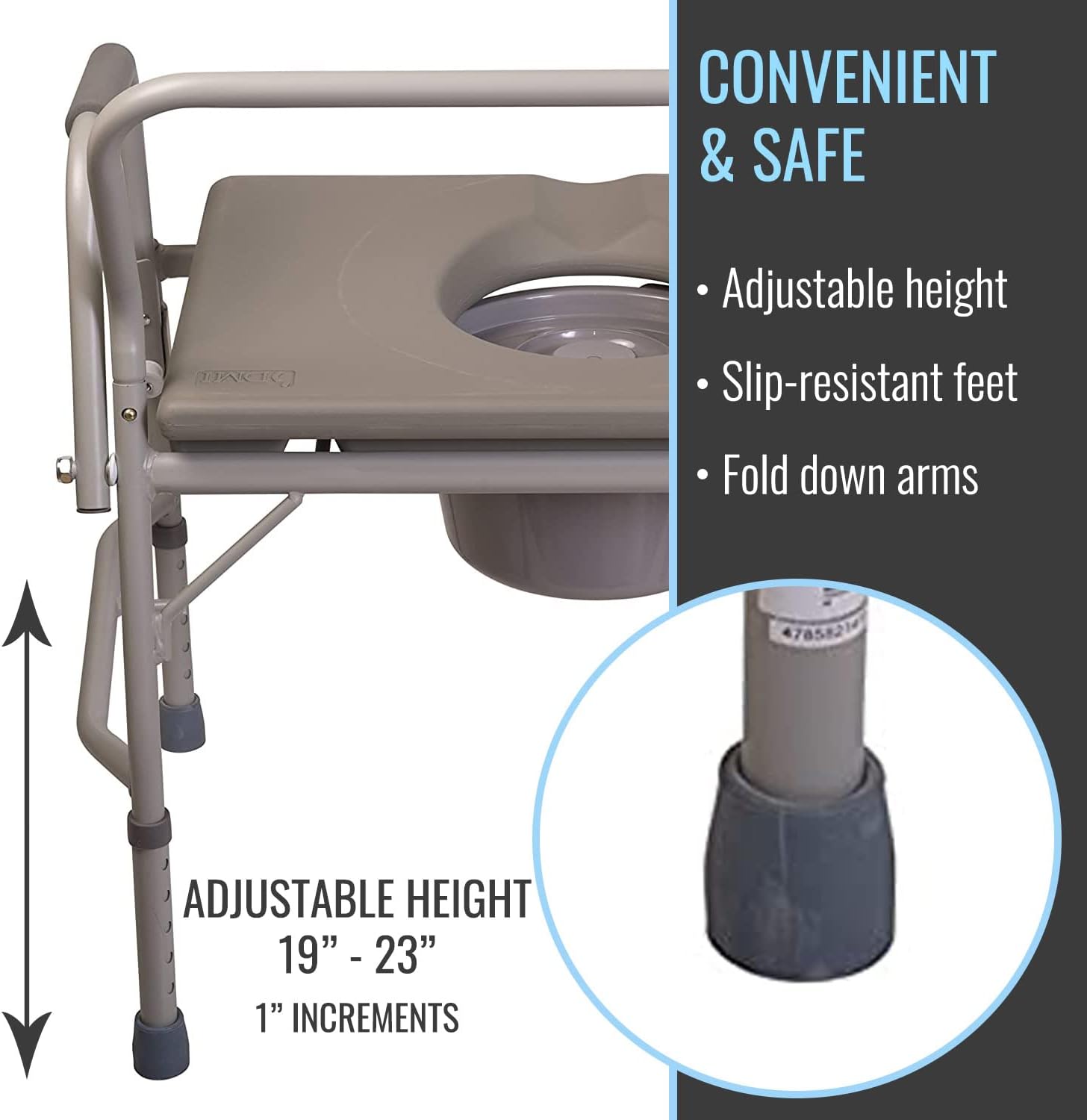 DMI Bedside Commode, Portable Toilet, Commode Chair, Raised Toilet Seat with Handles, Holds up to 500 Pounds with Included 7 qt Commode Bucket