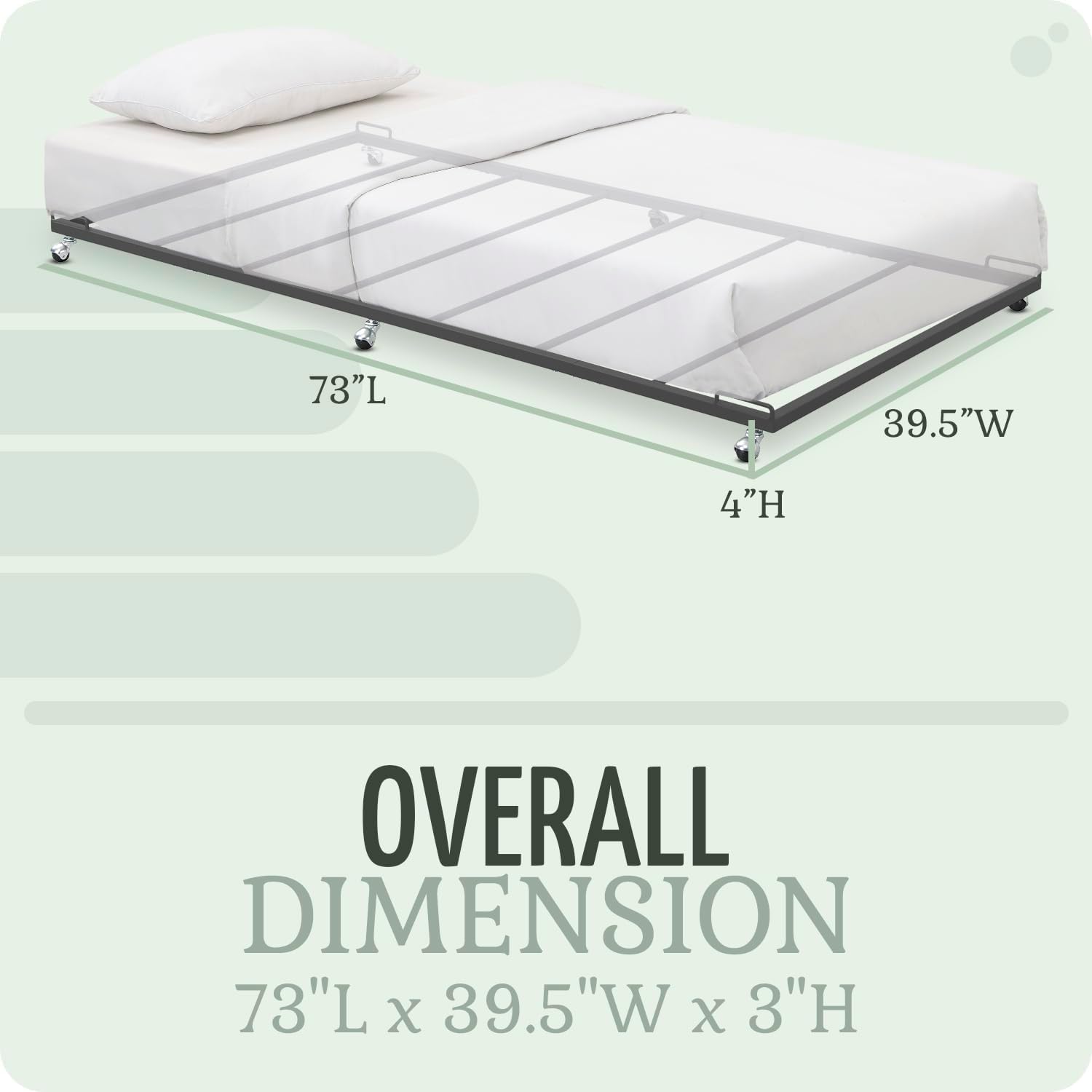 2K Furniture Designs - Twin Size Black Metal Roll Out Trundle Bed Frame for Daybed | Space-Saving Guest Bed - Slides Under Daybeds for Overnight Visitors, Dorms, and Small Spaces
