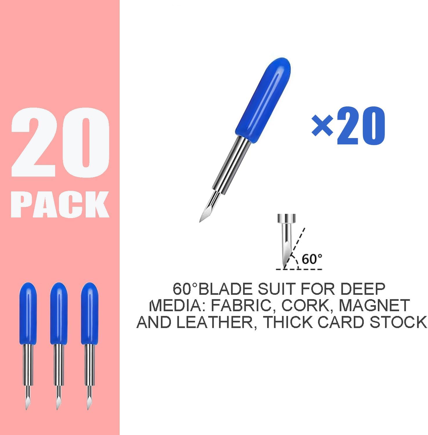THANMAO 20 Pcs Replacement Blades Compatible with Explore Air 2/Air 3/Explore 4/Maker/Maker 3/Maker 4 Cutting Machines（5 Fine-Point Blades, 10 Standard Blades and 5 Deep Cutting Blades）