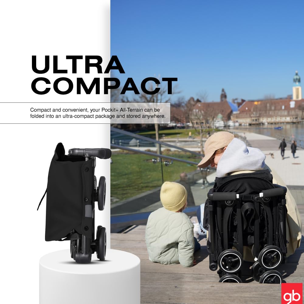 gb Pockit+ All-Terrain, Ultra Compact Lightweight Travel Stroller with Canopy and Reclining Seat in Velvet Black