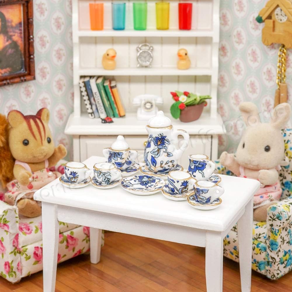 Odoria 1/12 Miniature Porcelain Tea Set 15Pcs Dollhouse Decoration Accessories, Grapes